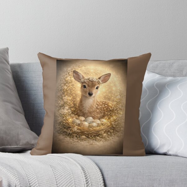 Item preview, Fawn Easter Art Print – Spring Floral Deer with Golden Halo Cottagecore Decor designed and sold by GeoWild Designs.
