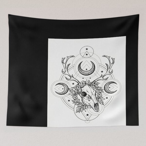 Item preview, Geometric Deer Skull with Moons and Stars designed and sold by balquebratum.
