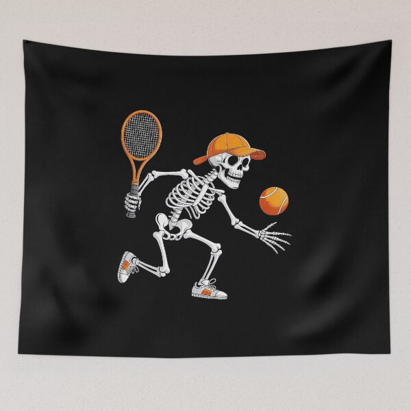 Item preview, Skeleton Playing Tennis Funny Halloween Sports Illustration designed and sold by WayTBeenkenArt.