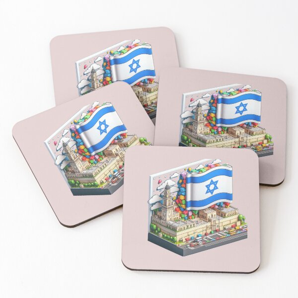 Item preview, Israel Landmark Panorama – Large Israeli Flag 3D Cute Label  designed and sold by PaintMeWorld.
