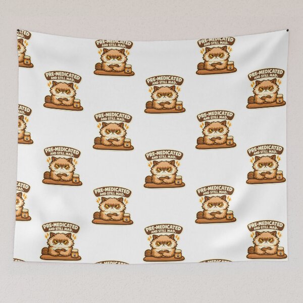 Item preview, Pre-Medicated and Still Mad – Funny Veterinary Cat Humor Design designed and sold by Bettybee00.