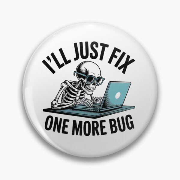 Aperçu de l'œuvre Je vais juste corriger un dernier bug - Illustration humoristique d'un squelette de programmeur créée et vendue par Mr-wow.