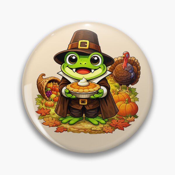 Item preview, Cute Thanksgiving Pilgrim Frog with Pumpkin Pie designed and sold by Myra365Art.