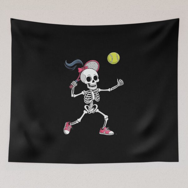 Item preview, Girl Skeleton Playing Tennis Funny Halloween Sports Illustration designed and sold by WayTBeenkenArt.