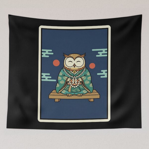 Item preview, Peaceful Owl Meditation Japanese Style Zen Illustration designed and sold by JordynLadukeg65.