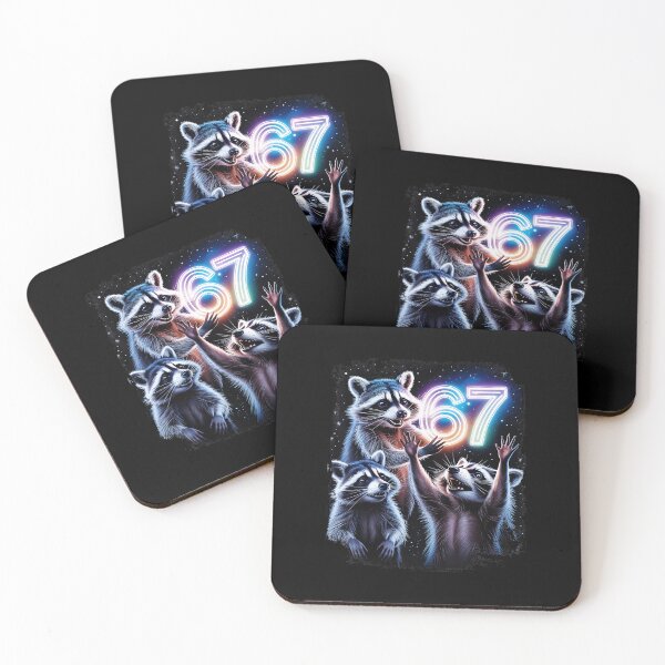 Item preview, 67 Raccoons Funny Meme Neon Night Illustration designed and sold by gladysenglish.