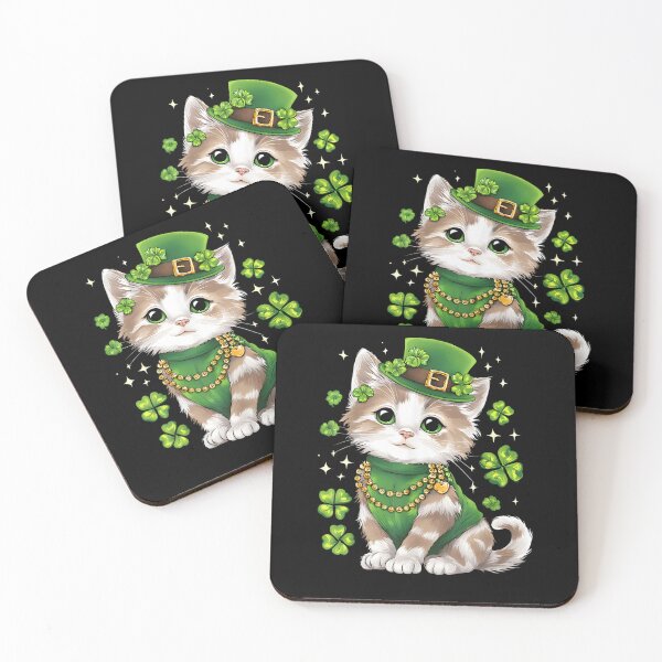 Item preview, Cute St Patricks Day Cat Lucky Clover Irish Kitten Green Aesthetic designed and sold by Daisy Grimes.