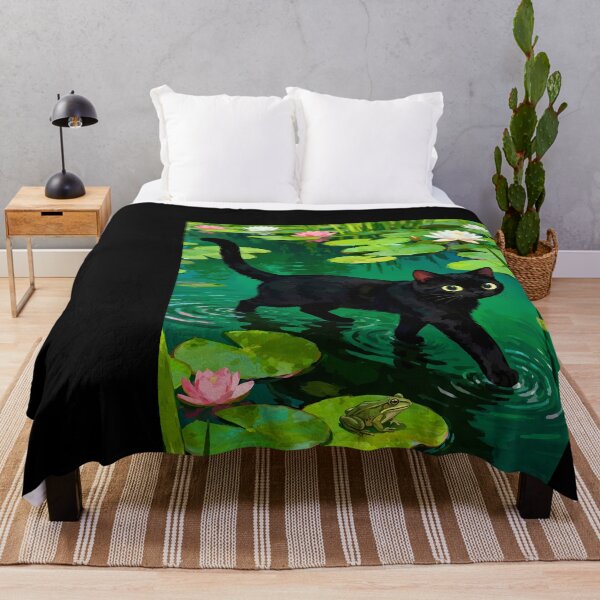 Item preview, Black Cat in Lily Pond Illustration designed and sold by JOSEMONTANO21.