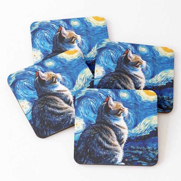 Item preview, Starry Night Inspired Cat, Cat Looking at the Moon, Aesthetic Night Sky designed and sold by TeeTimeMeTime.