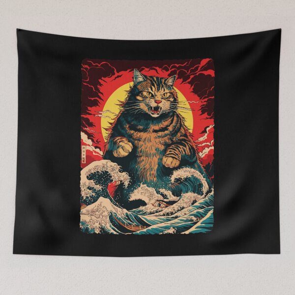 Item preview, Fierce Giant Cat Japanese Wave Art Bold  designed and sold by JEFDodsonArt.