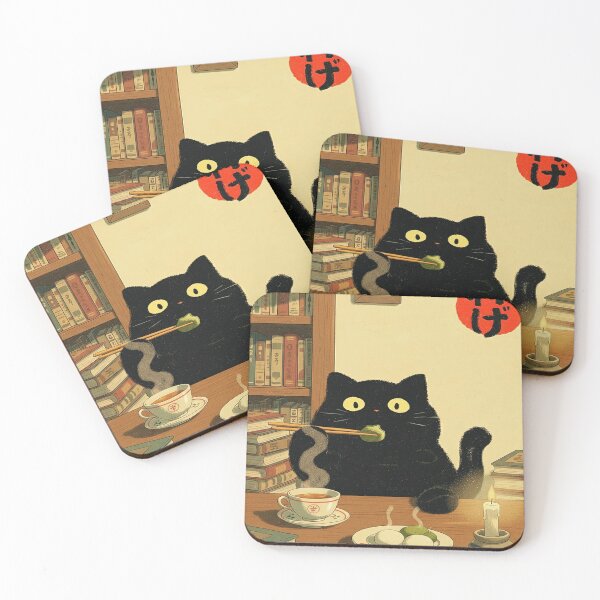 Item preview, Black Cat Eating Mochi with Tea designed and sold by JOSEMONTANO21.