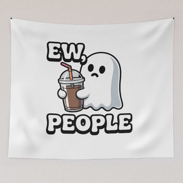 Item preview, Grumpy Ghost Drinking Coffee - Ew People Antisocial Meme designed and sold by Mr-wow.