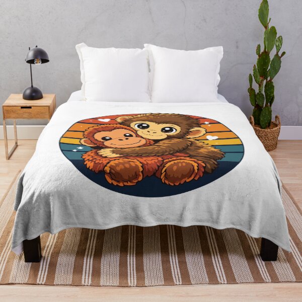 Item preview, Cute Baby Monkeys Hugging Retro Sunset Design designed and sold by kiralynstration.