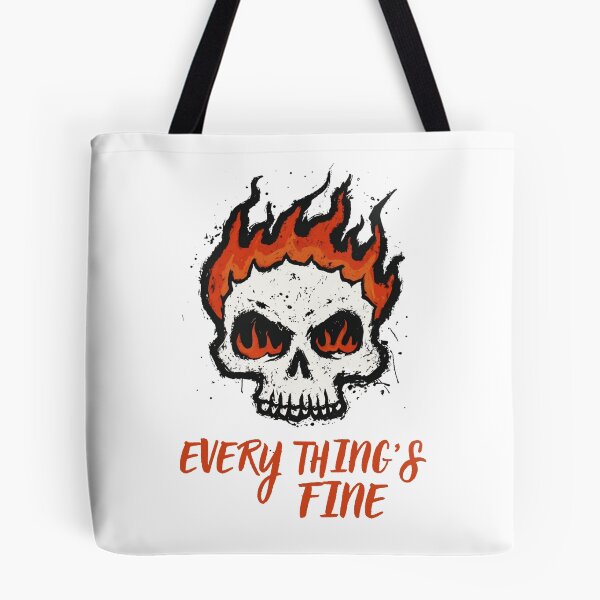 Item preview, Everything’s Fine Flaming Skull — Grungy Sarcastic Horror Typography Design designed and sold by Colorful-Garden.
