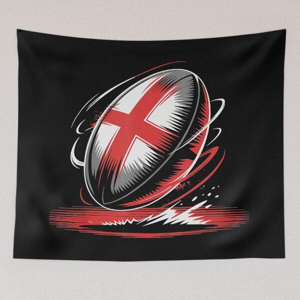 Item preview, England Rugby Ball Red Cross Dynamic Brush  designed and sold by GabrieSketcham.