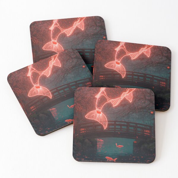 Item preview, Neon Koi Fish Spirit Japanese Bridge Cyberpunk Art designed and sold by Kynura.