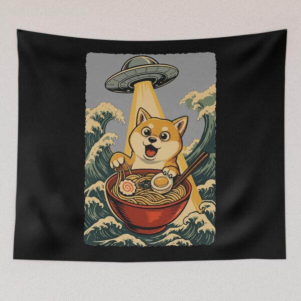 Item preview, Funny Shiba Dog UFO Ramen Japanese Wave  designed and sold by JEFDodsonArt.