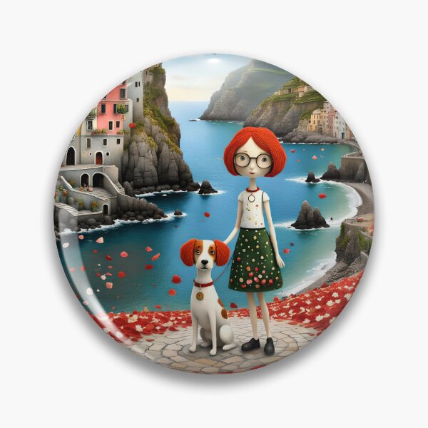 Item preview, Doll with dog in Cinqueterre harbour in Italy with spaniel cocker spaniel   designed and sold by Coolparrotgirl.