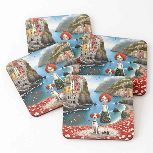 Item preview, Doll with dog in Cinqueterre harbour in Italy with spaniel cocker spaniel   designed and sold by Coolparrotgirl.
