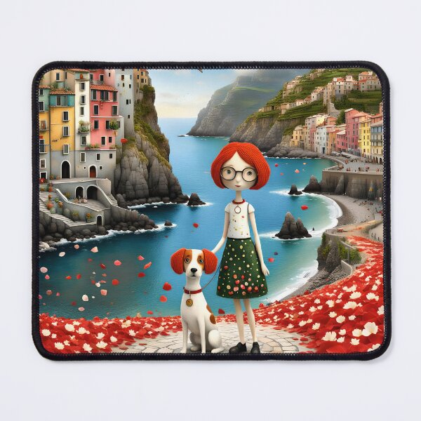 Item preview, Doll with dog in Cinqueterre harbour in Italy with spaniel cocker spaniel   designed and sold by Coolparrotgirl.