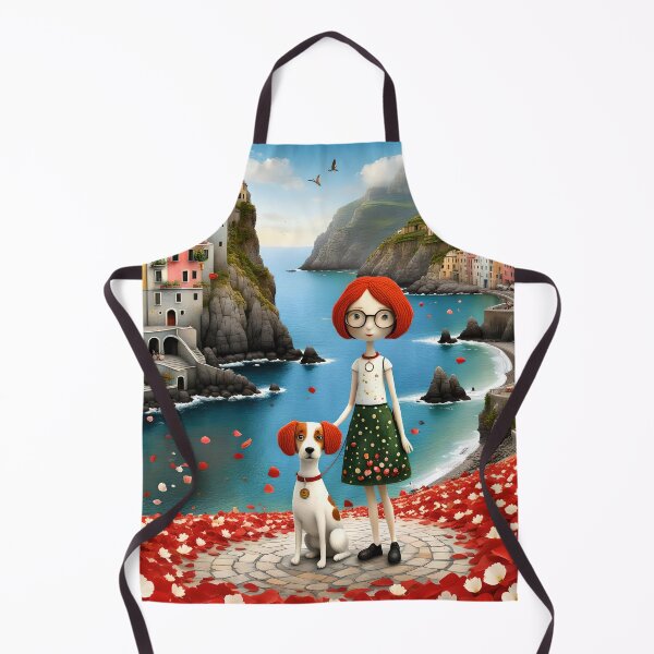 Item preview, Doll with dog in Cinqueterre harbour in Italy with spaniel cocker spaniel designed and sold by Coolparrotgirl.
