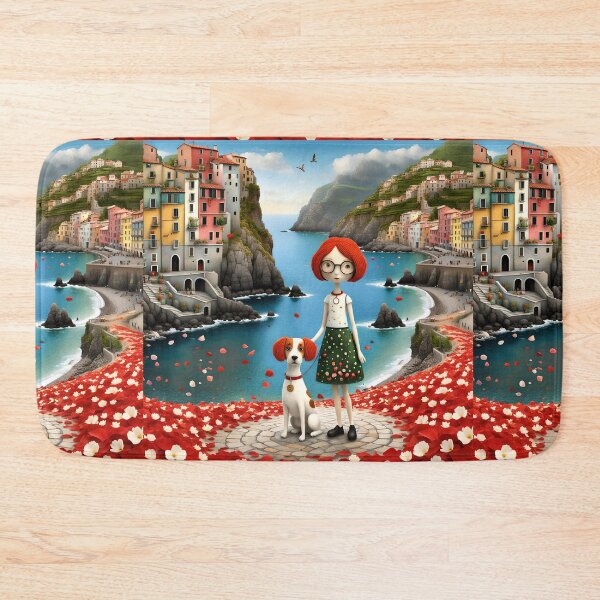 Item preview, Doll with dog in Cinqueterre harbour in Italy with spaniel cocker spaniel   designed and sold by Coolparrotgirl.