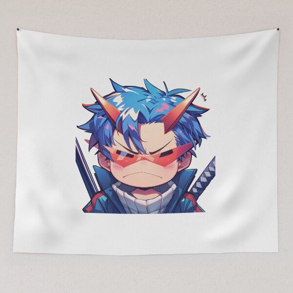 Item preview, Kamina Gurren Lagann Anime Chibi Kawaii Angry Blue Hair Warrior Glasses designed and sold by 108Recordings.