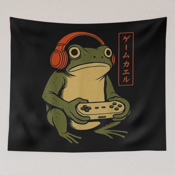 Item preview, Vintage Retro Japanese Frog Gamer Aesthetic Kawaii Frog Wearing Headphones Playing designed and sold by ObukiLantara.