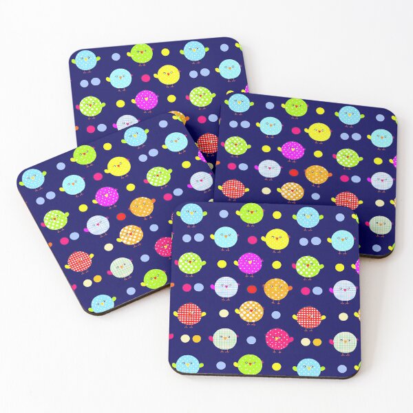 Item preview, Colorful Round Kawaii Birds on Dark Background designed and sold by Piotrek0001.