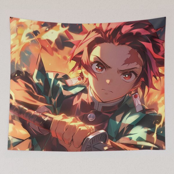 Item preview, Tanjiro Kamado Demon Slayer Fiery Determined Gaze Dramatic Lighting designed and sold by 108Recordings.