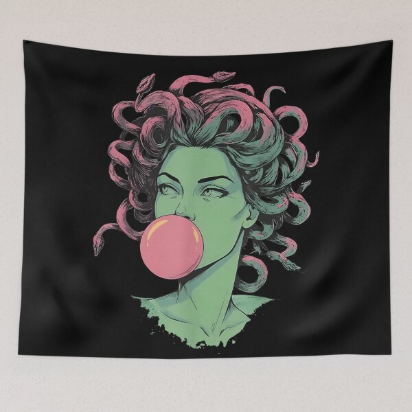 Item preview, Modern Medusa Blowing Bubblegum Pink Snake Hair Mythological Greek Goddess Art designed and sold by PhocoNibict.