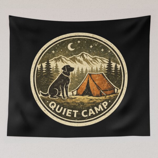 Item preview, Quiet Camp Labrador Retro Badge | Dog Camping Vintage Patch | Lab Outdoor Gift designed and sold by PawPrintCustom.