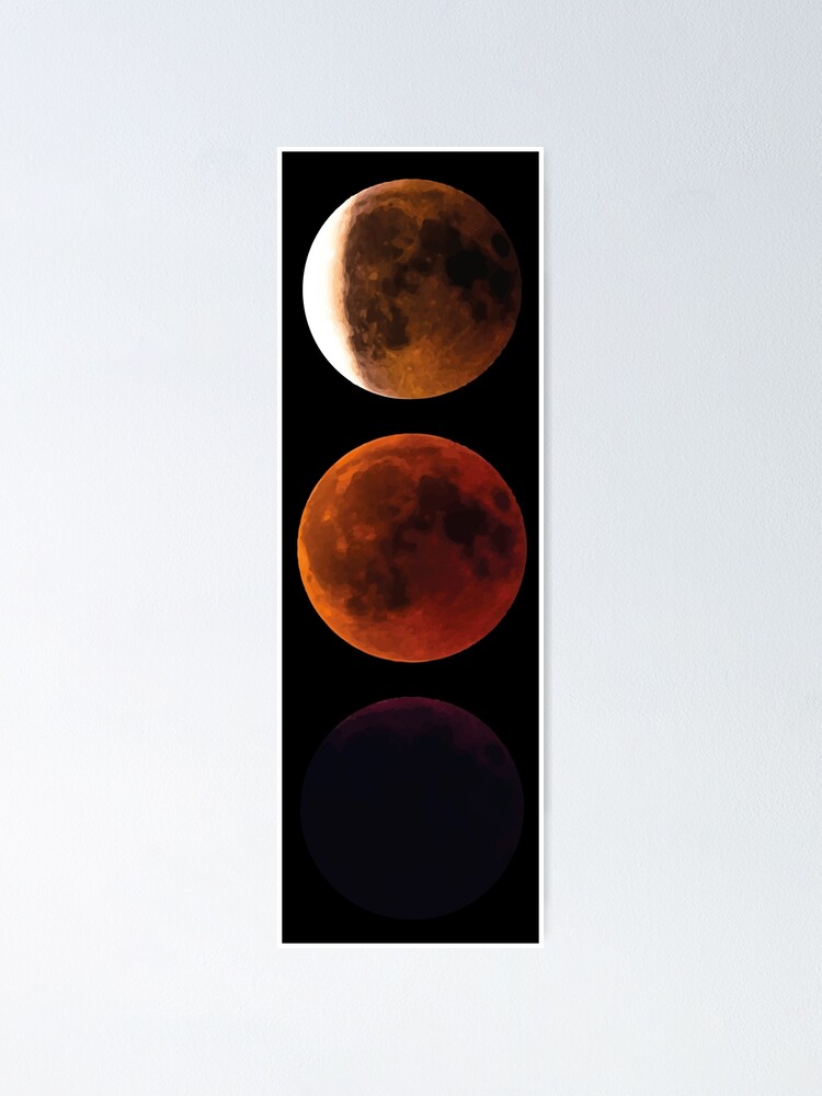 Póster «Eclipse lunar de 3 fases (versión con dibujos)» de onelasttrick |  Redbubble