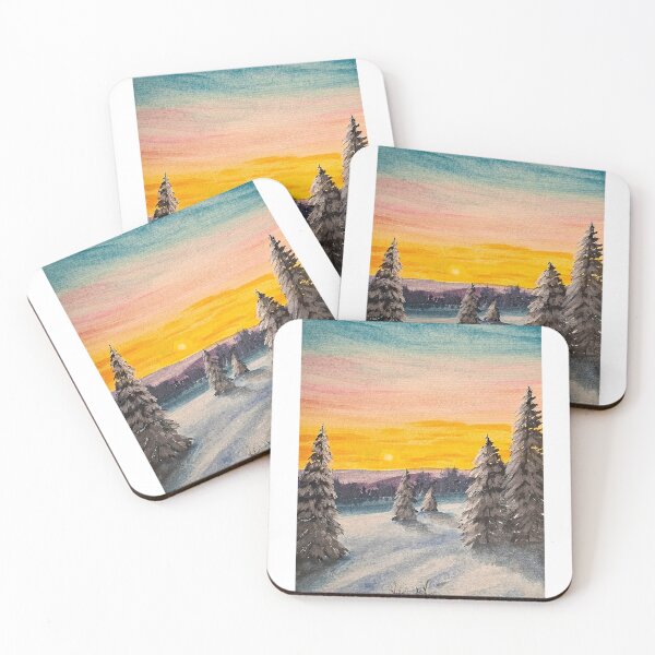 Item preview, Winter Sunset Landscape with Snowy Fir Trees designed and sold by CoriAlexiArt.