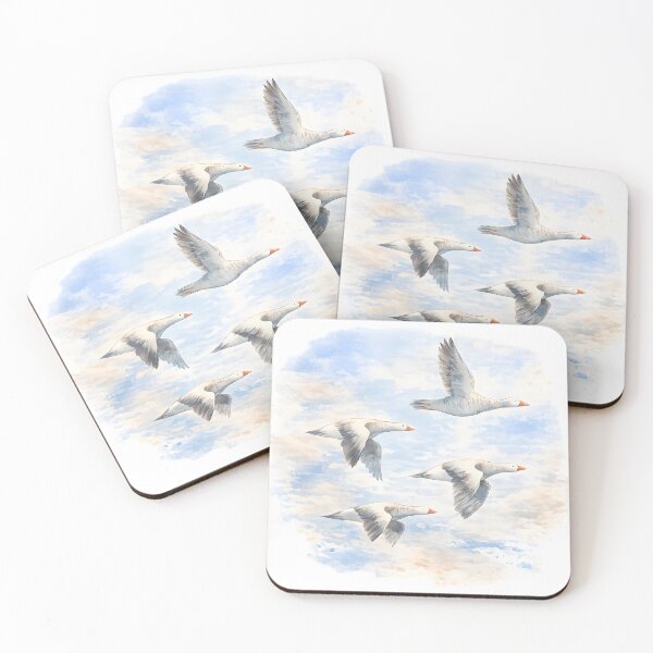 Item preview, Graceful Geese in Flight – Soft Watercolor Sky Illustration designed and sold by blankTeeShirt.