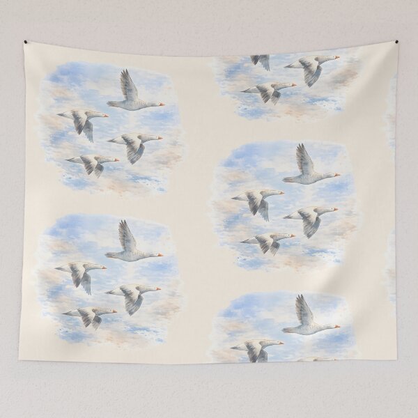 Item preview, Graceful Geese in Flight – Soft Watercolor Sky Illustration designed and sold by blankTeeShirt.