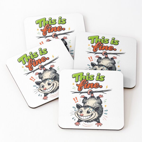 Item preview, This Is Fine Possum Hanging Upside Down Funny Anxiety Meme - Sarcastic Screaming Opossum Art by Vivaan Studio designed and sold by Vivaan Studio.