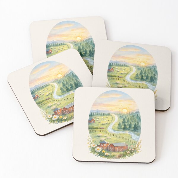 Item preview, Golden Sunrise Farm – Watercolor Countryside Illustration designed and sold by blankTeeShirt.