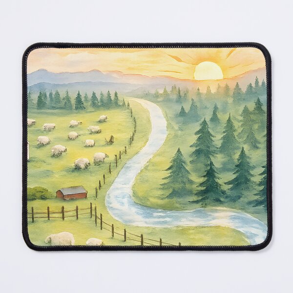 Item preview, Golden Sunrise Farm – Watercolor Countryside Illustration designed and sold by blankTeeShirt.