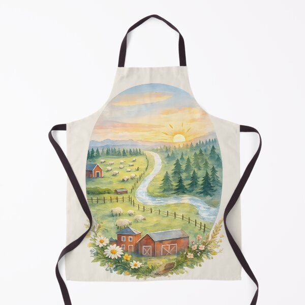 Item preview, Golden Sunrise Farm – Watercolor Countryside Illustration designed and sold by blankTeeShirt.
