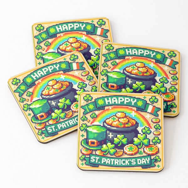 Item preview, Happy St Patricks Day Pixel Pot of Gold Design. designed and sold by The-T-In-Retro.