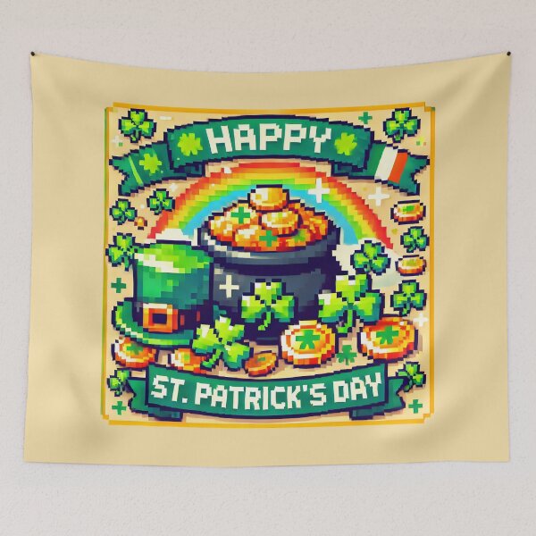 Item preview, Happy St Patricks Day Pixel Pot of Gold Design. designed and sold by The-T-In-Retro.