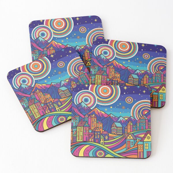 Item preview, Psychedelic mountain village glows designed and sold by Sigtrix.