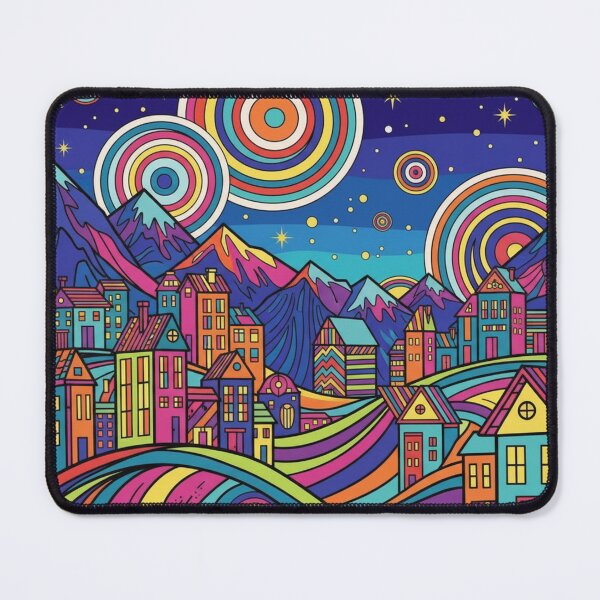 Item preview, Psychedelic mountain village glows designed and sold by Sigtrix.