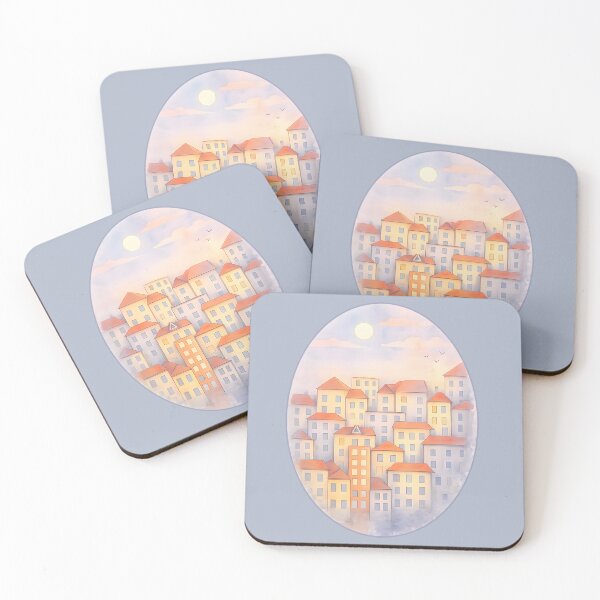 Item preview, Pastel Sunset Cityscape in Oval Frame designed and sold by blankTeeShirt.