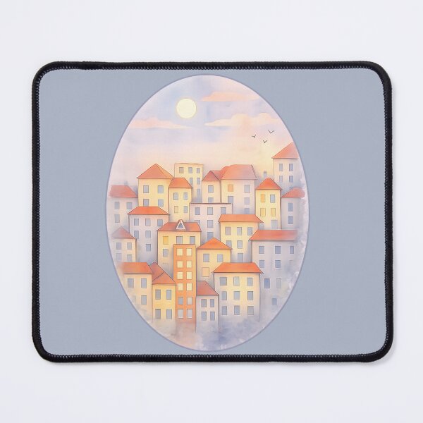 Item preview, Pastel Sunset Cityscape in Oval Frame designed and sold by blankTeeShirt.