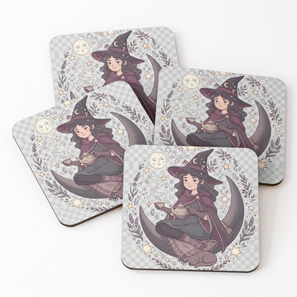 Item preview, Cozy Tea Time Witch – Celestial Moon & Stars Kawaii Gothic Art designed and sold by R & K Fashions.
