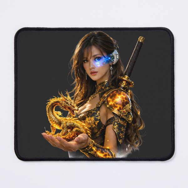 Item preview, Golden Dragon Spirit – Cyber Samurai Girl with Neon Scouter designed and sold by Dragon-Samurai.