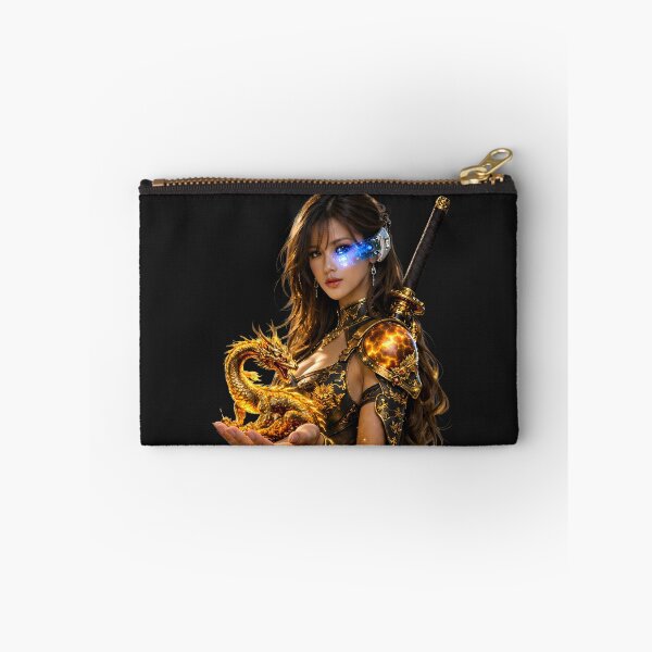Aperçu de l'œuvre Esprit du Dragon d'Or – Cyber Samouraï Fille avec Scouter Néon créée et vendue par Dragon-Samurai.