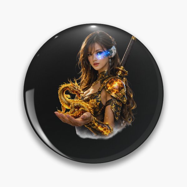 Artikelvorschau, Goldener Drachengeist – Cyber-Samurai-Mädchen mit Neon-Scouter entworfen und verkauft von Dragon-Samurai.